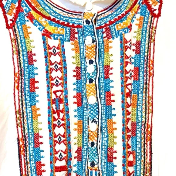 Johnny Was Biya Small Embroidered White Long Sleeve Blouse Shirt Top Mayan - Picture 4 of 7